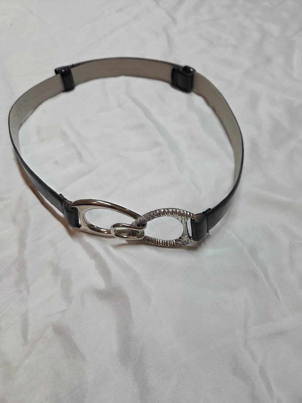 Chico's Black Belt with Silver Interlocking Oval Buckle